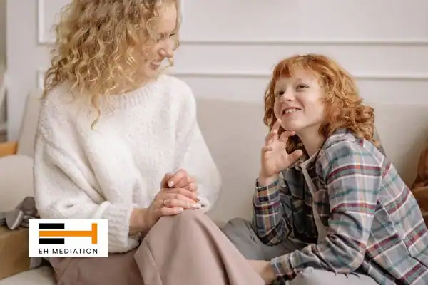 Happy mother and child after sorting child arrangements mediation Hackney